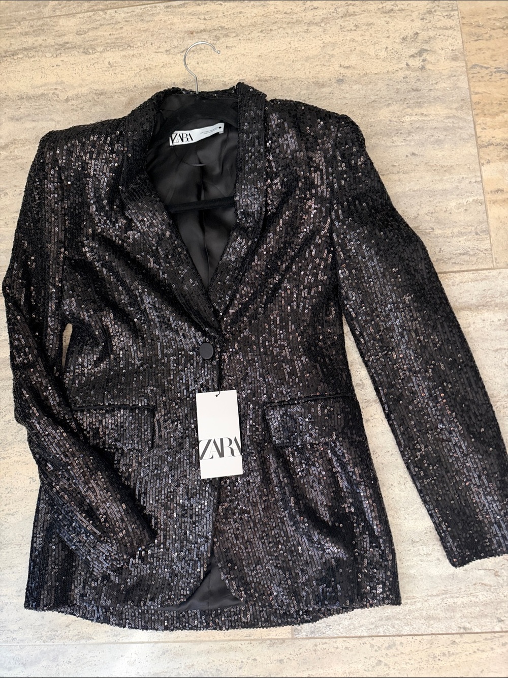 ZARA Women's XS Black Sequin Blazer Jacket